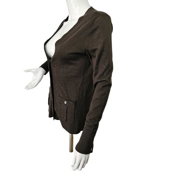 Halogen Laine Wool V Neck Cardigan Sweater Hip Pockets Women S Chocolate Brown - Picture 5 of 10